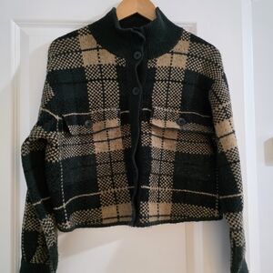 Plaid Button-Up Cardigan Sweater